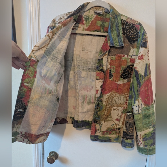 VTG 90s Chico's Utility Graffiti Cotton Jacket - Picture 4 of 14